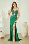 Load image into Gallery viewer, Wholesale Rhinestone Embellished Lace-Up Back Prom Dress with Slit Sparkly Dress by LAA3103 - EMERALD - Prom Dress LAA