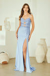 Load image into Gallery viewer, Wholesale Rhinestone Embellished Lace-Up Back Prom Dress with Slit Sparkly Dress by LAA3103 - PERIWINKLE - Prom Dress LAA