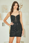 Load image into Gallery viewer, Wholesale Corset Mini Dress with Sheer Bodice Spaghetti Straps &amp; Lace-Up Back Dress by LAAJQ1100S - BLACK - Dresses LAA