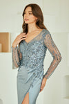 Load image into Gallery viewer, Wholesale Long Sleeve Beaded Mother of the Bride Gown with Slit Sequin Dress by LAAJQ1102 - - Dresses LAA