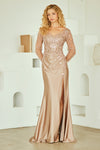 Load image into Gallery viewer, Wholesale Long Sleeve Beaded Mother of the Bride Gown with Slit Sequin Dress by LAAJQ1102 - MOCHA - Dresses LAA