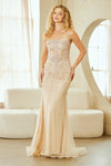 Load image into Gallery viewer, Wholesale Beaded Mermaid Gown with Lace-Up Back Spaghetti Strap Dress by LAA2136 (2134) - CHAMPAGNE - Dresses LAA