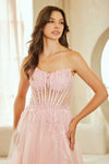 Load image into Gallery viewer, Wholesale Strapless Corset Prom Dress with Beaded Bodice &amp; Lace-Up Back Evening Gown by LAA9078
