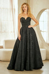 Load image into Gallery viewer, Wholesale Strapless Jacquard A-Line Evening Gown with Sweetheart Neckline Formal Dress by LAA8061 - BLACK - Dresses LAA