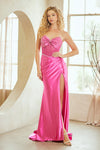 Load image into Gallery viewer, Wholesale Strapless Rhinestone Corset Satin Evening Gown with Bow Bodice &amp; High Slit by LAACC1200