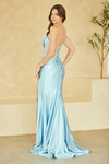 Load image into Gallery viewer, Wholesale Strapless Rhinestone Corset Satin Evening Gown with Bow Bodice &amp; High Slit by LAACC1200
