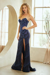 Load image into Gallery viewer, Wholesale Strapless Rhinestone Evening Gown with Floral Beading &amp; Thigh-High Slit by LAA3105 - - Dresses LAA