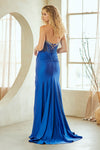 Load image into Gallery viewer, Wholesale Strapless Beaded Corset Satin Evening Gown with Slit &amp; Lace-Up Back by LAA3107