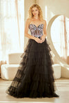 Load image into Gallery viewer, Wholesale Strapless Corset Floral Embroidered Tiered Tulle A-Line Prom Evening Gown by LAA4060