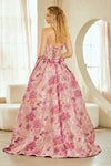 Load image into Gallery viewer, Wholesale Strapless Floral Jacquard A-Line Gown Corset Bodice Lace-Up Back Dress by LAA8068 - - Long Formal Dresses LAA