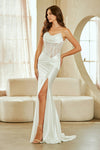 Load image into Gallery viewer, Wholesale Strapless Satin &amp; Lace Corset Bridal Gown with Slit Mermaid Wedding Dress by LAA9077 - - Wedding Dress LAA