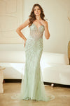 Load image into Gallery viewer, Wholesale Beaded V-Neck Mermaid Evening Gown with Illusion Bodice &amp; Crystal Detailing by LAA2135 - SAGE - Dresses LAA