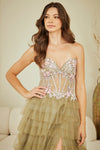 Load image into Gallery viewer, Wholesale Strapless Corset Floral Embroidered Tiered Tulle A-Line Prom Evening Gown by LAA4060