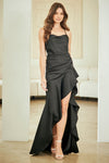 Load image into Gallery viewer, Wholesale Satin Asymmetrical Ruffle Hem Evening Dress with Side Slit Formal Dress by LAA6131 - BLACK - Long Formal Dresses LAA