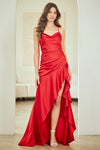 Load image into Gallery viewer, Wholesale Satin Asymmetrical Ruffle Hem Evening Dress with Side Slit Formal Dress by LAA6131 - RED - Long Formal Dresses LAA