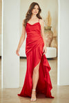 Load image into Gallery viewer, Wholesale Satin Asymmetrical Ruffle Hem Evening Dress with Side Slit Formal Dress by LAA6131 - - Long Formal Dresses LAA