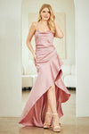 Load image into Gallery viewer, Wholesale Satin Asymmetrical Ruffle Hem Evening Dress with Side Slit Formal Dress by LAA6131 - ROSE - Long Formal Dresses LAA