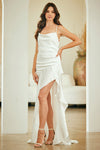 Load image into Gallery viewer, Wholesale Satin Asymmetrical Ruffle Hem Evening Dress with Side Slit Formal Dress by LAA6131 - WHITE - Long Formal Dresses LAA