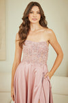 Load image into Gallery viewer, Wholesale Strapless Lace Bodice Chiffon Evening Dress with Slit Formal Dress by LAA6204