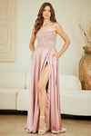 Load image into Gallery viewer, Wholesale Strapless Lace Bodice Chiffon Evening Dress with Slit Formal Dress by LAA6204