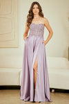 Load image into Gallery viewer, Wholesale Strapless Lace Bodice Chiffon Evening Dress with Slit Formal Dress by LAA6204