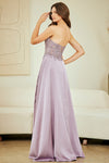 Load image into Gallery viewer, Wholesale Strapless Lace Bodice Chiffon Evening Dress with Slit Formal Dress by LAA6204