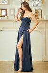 Load image into Gallery viewer, Wholesale Strapless Lace Bodice Chiffon Evening Dress with Slit Formal Dress by LAA6204