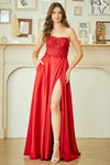 Load image into Gallery viewer, Wholesale Strapless Lace Bodice Chiffon Evening Dress with Slit Formal Dress by LAA6204
