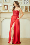 Load image into Gallery viewer, Wholesale Strapless Lace Bodice Chiffon Evening Dress with Slit Formal Dress by LAA6204