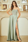 Load image into Gallery viewer, Wholesale Strapless Lace Bodice Chiffon Evening Dress with Slit Formal Dress by LAA6204