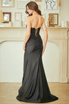 Load image into Gallery viewer, Wholesale Strapless Lace Corset Satin Prom Dress with High Slit Mermaid Evening Gown by LAA7083 - - Long Formal Dresses LAA
