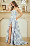 Load image into Gallery viewer, Wholesale Floral Strapless A-Line Formal Gown with High Slit &amp; Pockets Evening Dress by LAA7084