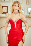 Load image into Gallery viewer, Wholesale Off Shoulder Beaded Corset Evening Gown with High Slit &amp; Lace-Up Back by LAA7086