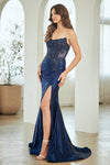 Load image into Gallery viewer, Wholesale Satin Strapless Mermaid Evening Gown with Beaded Lace Corset Bodice &amp; High Slit – Formal Prom Dress by LAA8059 - - Long Formal Dresses LAA
