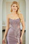 Load image into Gallery viewer, Wholesale Satin Strapless Mermaid Evening Gown with Beaded Lace Corset Bodice &amp; High Slit – Formal Prom Dress by LAA8059 - - Long Formal Dresses LAA