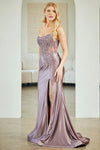 Load image into Gallery viewer, Wholesale Satin Strapless Mermaid Evening Gown with Beaded Lace Corset Bodice &amp; High Slit – Formal Prom Dress by LAA8059 - - Long Formal Dresses LAA