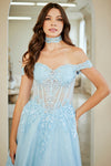 Load image into Gallery viewer, Wholesale Off-Shoulder Corset A-line Gown with Lace Appliqué Beaded Bodice by LAA8064 - - Long Formal Dresses LAA