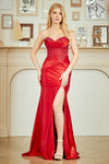 Load image into Gallery viewer, Wholesale Strapless Satin Evening Gown with Corset Bodice Thigh-High Slit by LAA9082