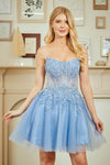 Load image into Gallery viewer, Wholesale Strapless Lace Corset Short Tulle Dress Embroidered Bodice Lace-Up Back by LAA9083S - - Dresses LAA