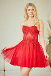 Load image into Gallery viewer, Wholesale Strapless Lace Corset Short Tulle Dress Embroidered Bodice Lace-Up Back by LAA9083S - - Dresses LAA