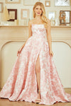 Load image into Gallery viewer, Wholesale Floral Strapless A-Line Formal Gown with High Slit &amp; Pockets Evening Dress by LAA7084