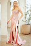 Load image into Gallery viewer, Wholesale Satin Strapless Mermaid Evening Gown with Beaded Lace Corset Bodice &amp; High Slit – Formal Prom Dress by LAA8059 - - Long Formal Dresses LAA