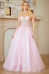 Load image into Gallery viewer, Wholesale Off-Shoulder Corset A-line Gown with Lace Appliqué Beaded Bodice by LAA8064 - PINK - Long Formal Dresses LAA