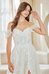 Load image into Gallery viewer, LAA2139 Wholesale Off-Shoulder Sweetheart Lace A-Line Wedding Dress with Slit &amp; Chapel Train