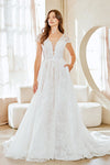 Load image into Gallery viewer, LAA2142 White Wholesale Cap Sleeve Illusion Wedding Dress Plunging V-Neck Open Back Bridal Gown - - Wedding Dress LAA