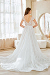 Load image into Gallery viewer, LAA2142 White Wholesale Cap Sleeve Illusion Wedding Dress Plunging V-Neck Open Back Bridal Gown - - Wedding Dress LAA