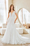 Load image into Gallery viewer, LAA2142 White Wholesale Cap Sleeve Illusion Wedding Dress Plunging V-Neck Open Back Bridal Gown - WHITE - Wedding Dress LAA