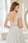 Load image into Gallery viewer, LAA2142 White Wholesale Cap Sleeve Illusion Wedding Dress Plunging V-Neck Open Back Bridal Gown - - Wedding Dress LAA