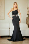 Load image into Gallery viewer, Wholesale One-Shoulder Mermaid Evening Gown with Flower Detail Lace-Up Back by LAA2080