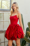 Load image into Gallery viewer, LAA2081s Wholesale Strapless Scoop Neck Satin Corset Bubble Hem Short Dress Boned Corset Dress